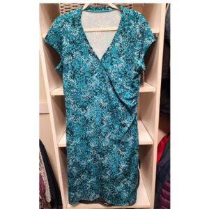 Athleta Dress | Blue Faux Wrap with Side Ruching | Size Large